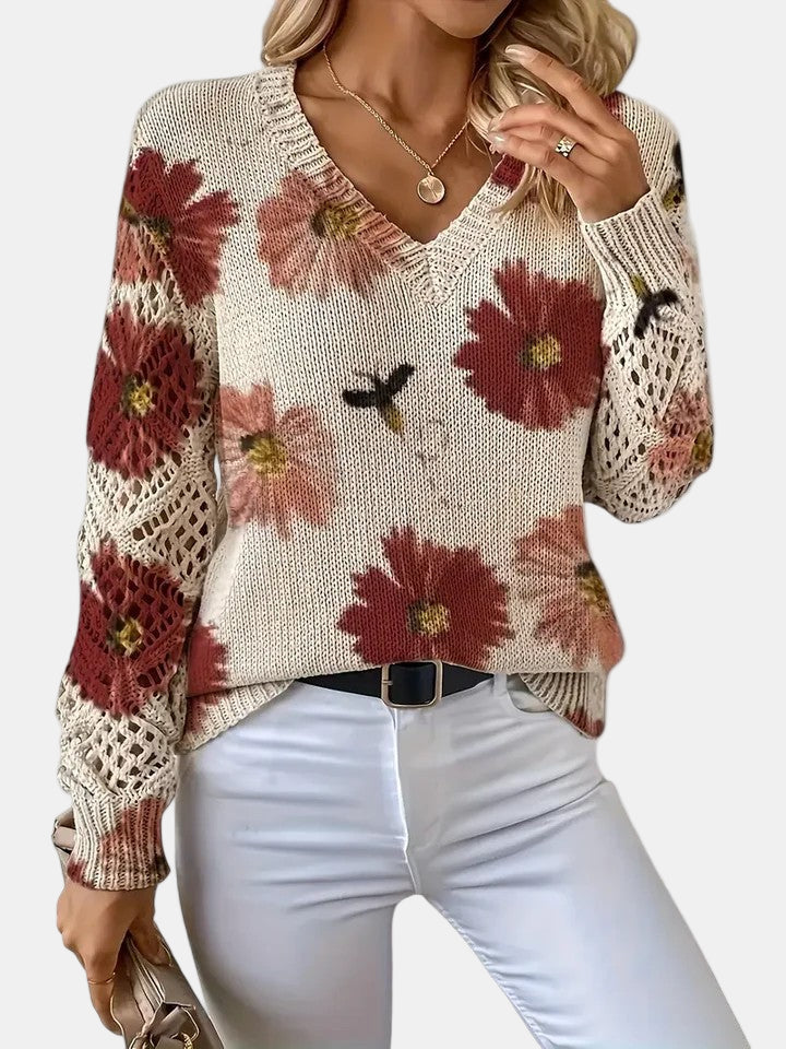 Amelie | Elegant Floral V-Neck Sweater