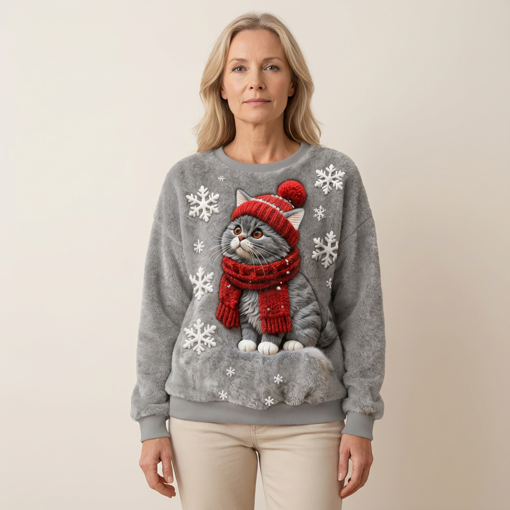 Aino - Christmas Plush Cat Art Sweater